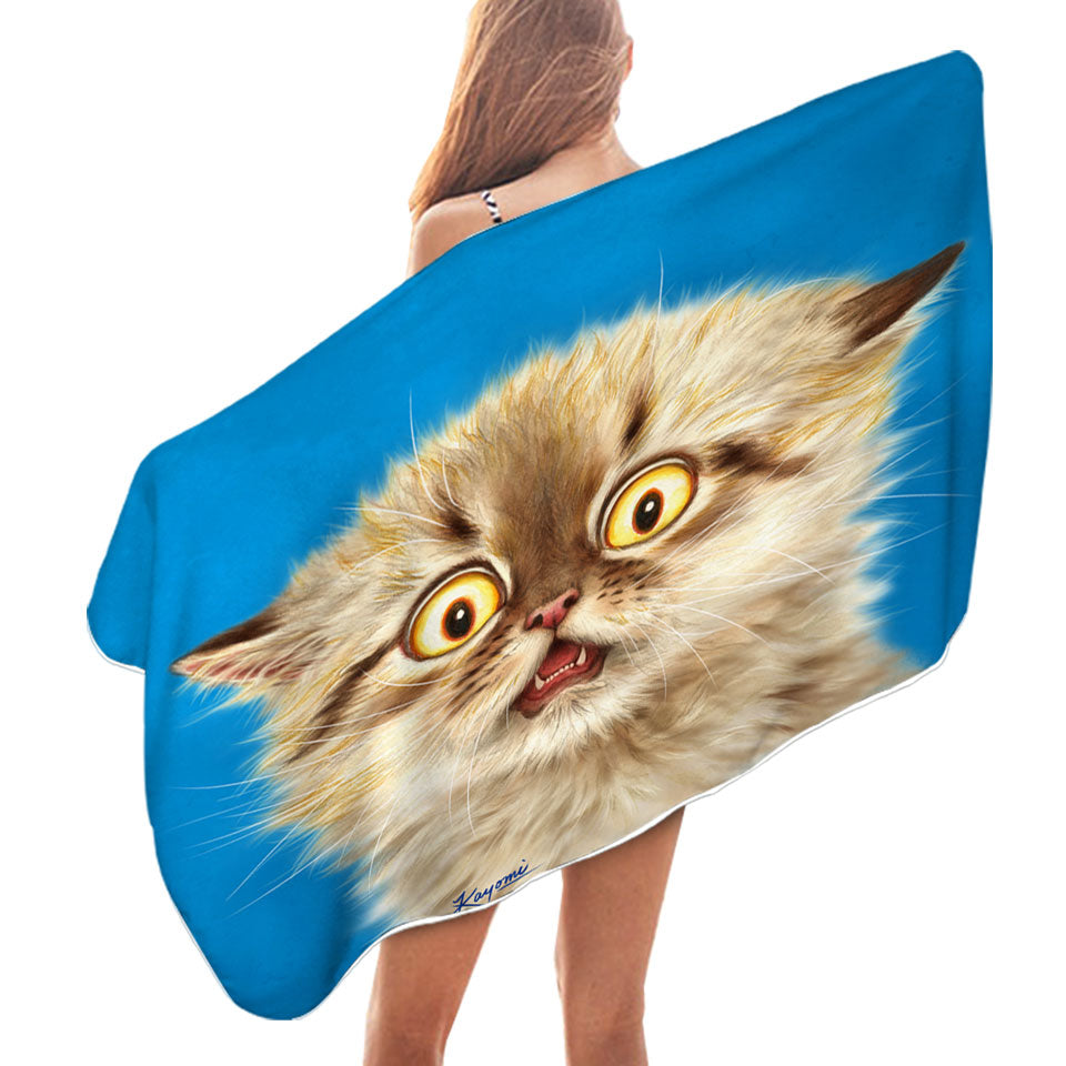 Cute Frightened Kitten Cat Kids Swimming Towels