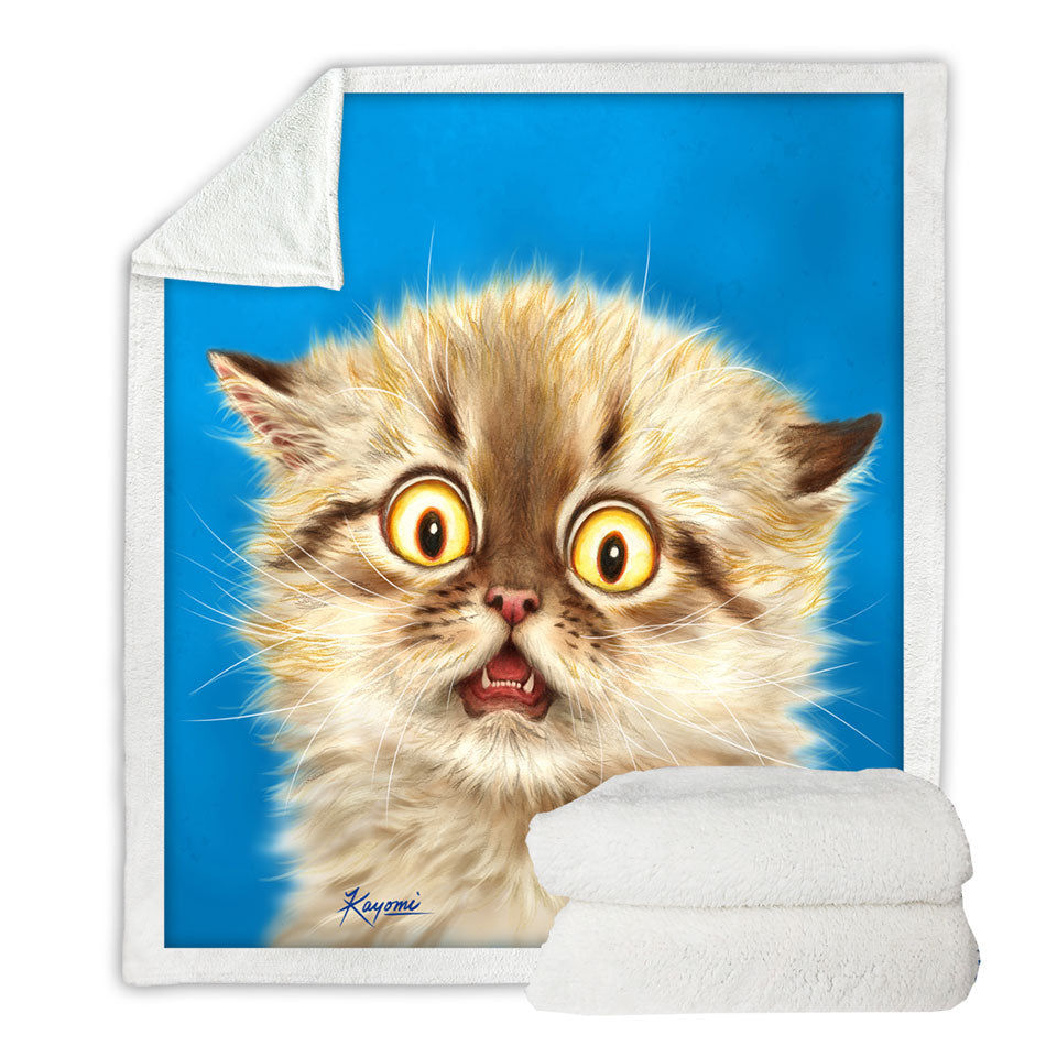 Cute Frightened Kitten Cat Lightweight Blankets