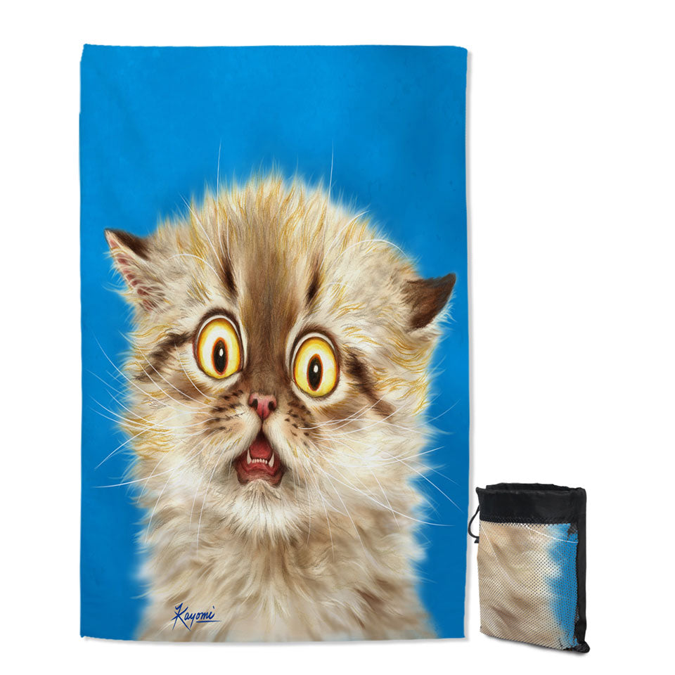 Cute Frightened Kitten Cat Thin Beach Towels