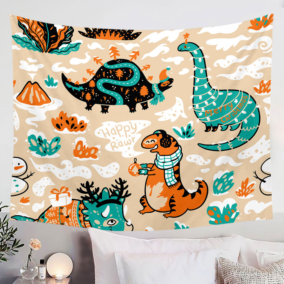 Cute Funny Wall Decor with Wintry Dinosaurs