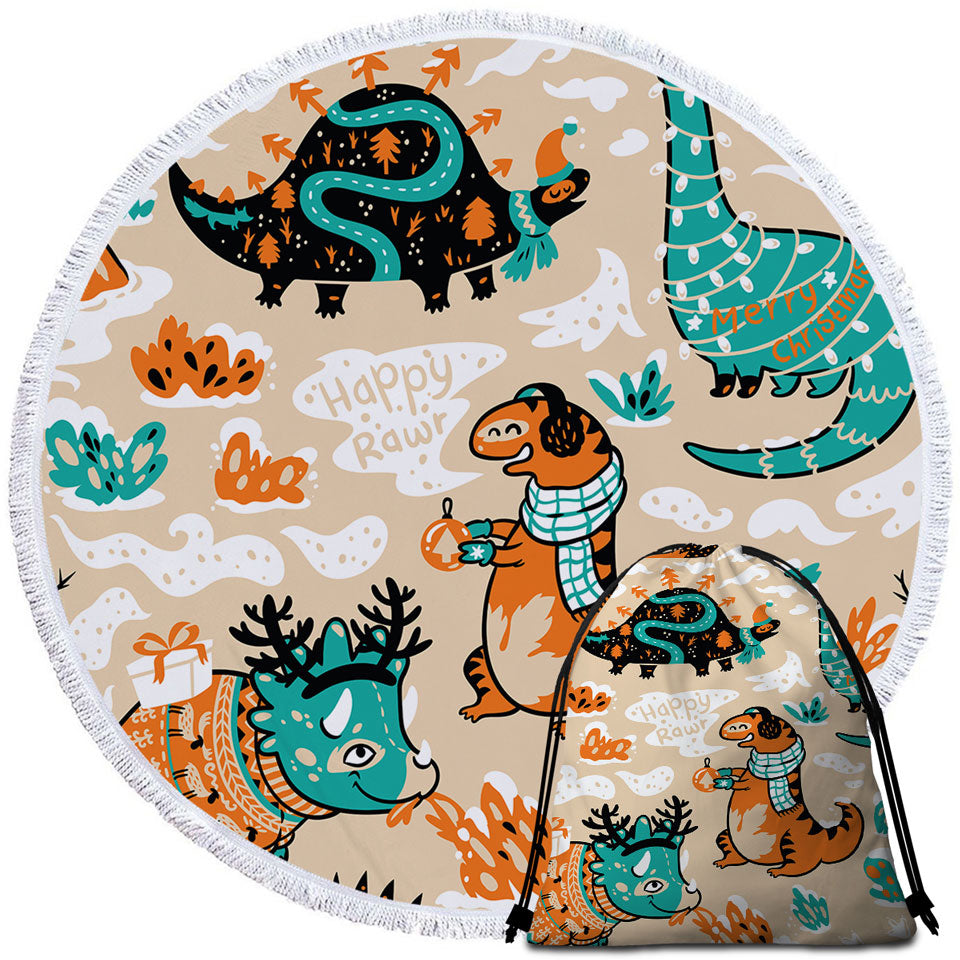 Cute Funny Wintry Dinosaurs Beach Towels and Bags Set