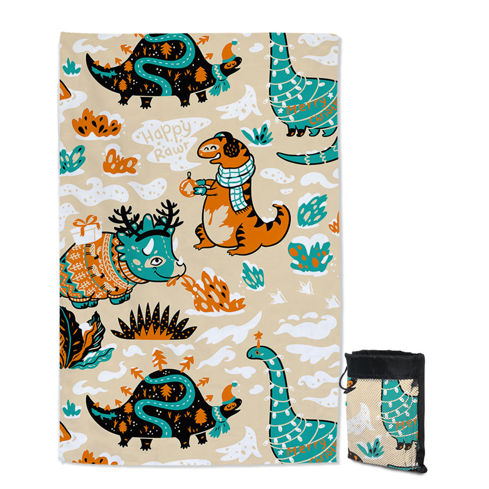 Cute Funny Wintry Dinosaurs Childrens Beach Towel