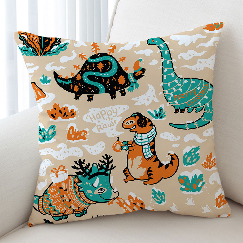 Cute Funny Wintry Dinosaurs Kids Cushions