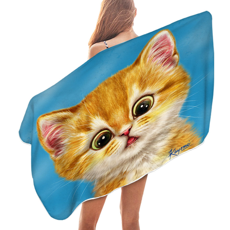 Cute Ginger Cats Designs Surprised Kitten Microfiber Beach Towel