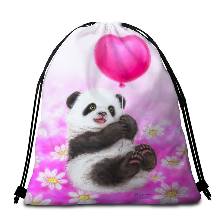 Cute Girls Beach Towel Bags Design Flowers Heart Balloon and Panda