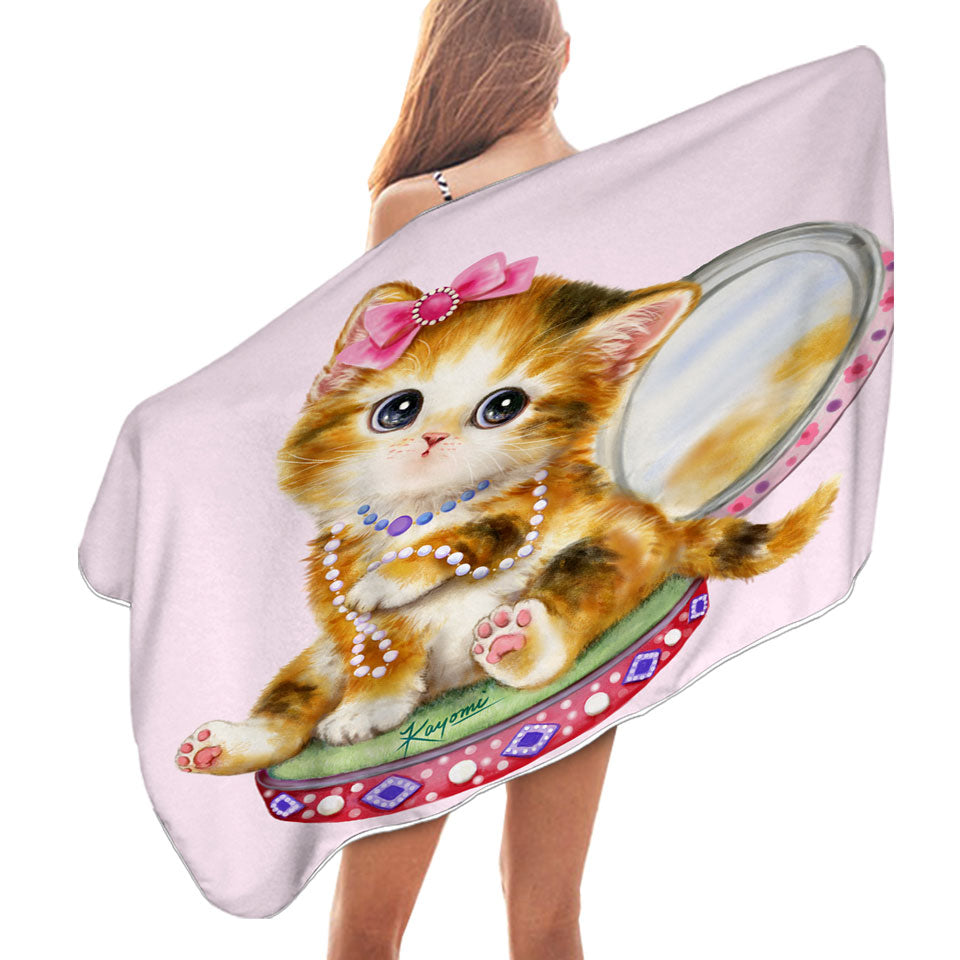 Cute Girls Beach Towels Cat Drawings Ginger Tabby Girl Kitten