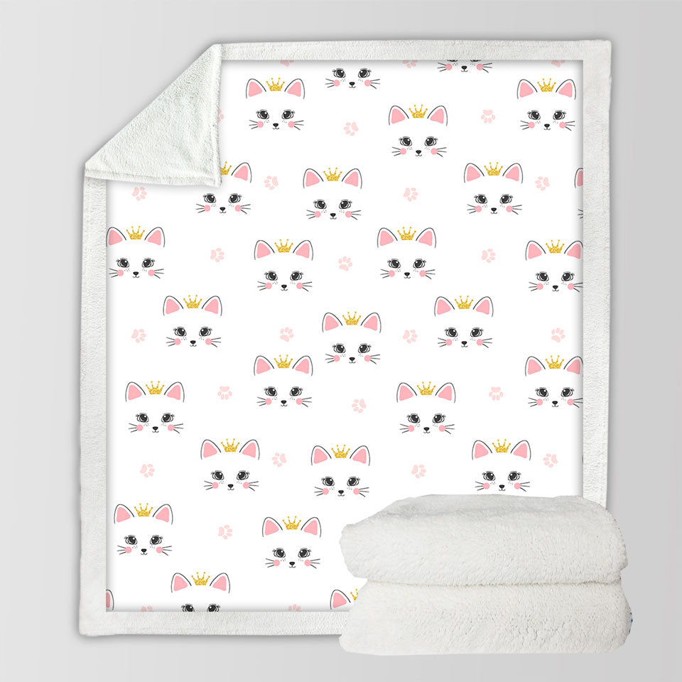 Cute Girls Fleece Blankets Adorable Cat Princess and Paw Pattern