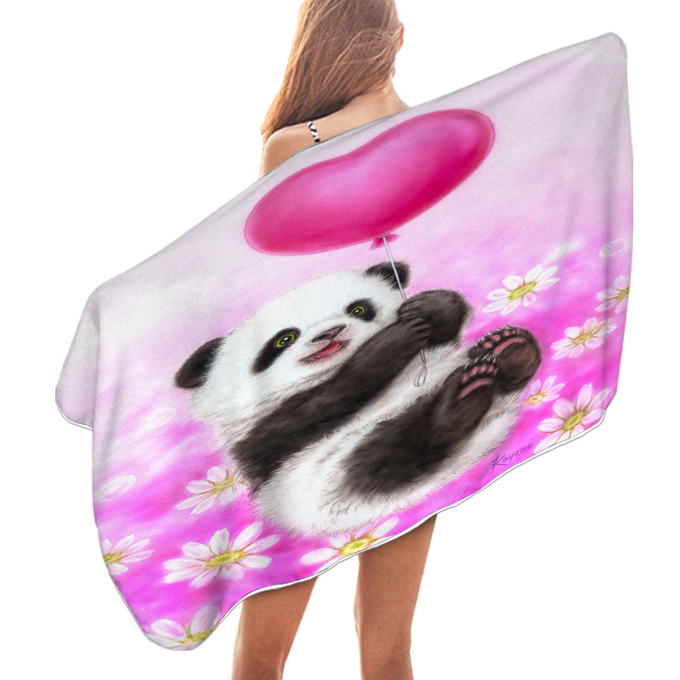 Cute Girls Microfiber Beach Towel Design Flowers Heart Balloon and Panda