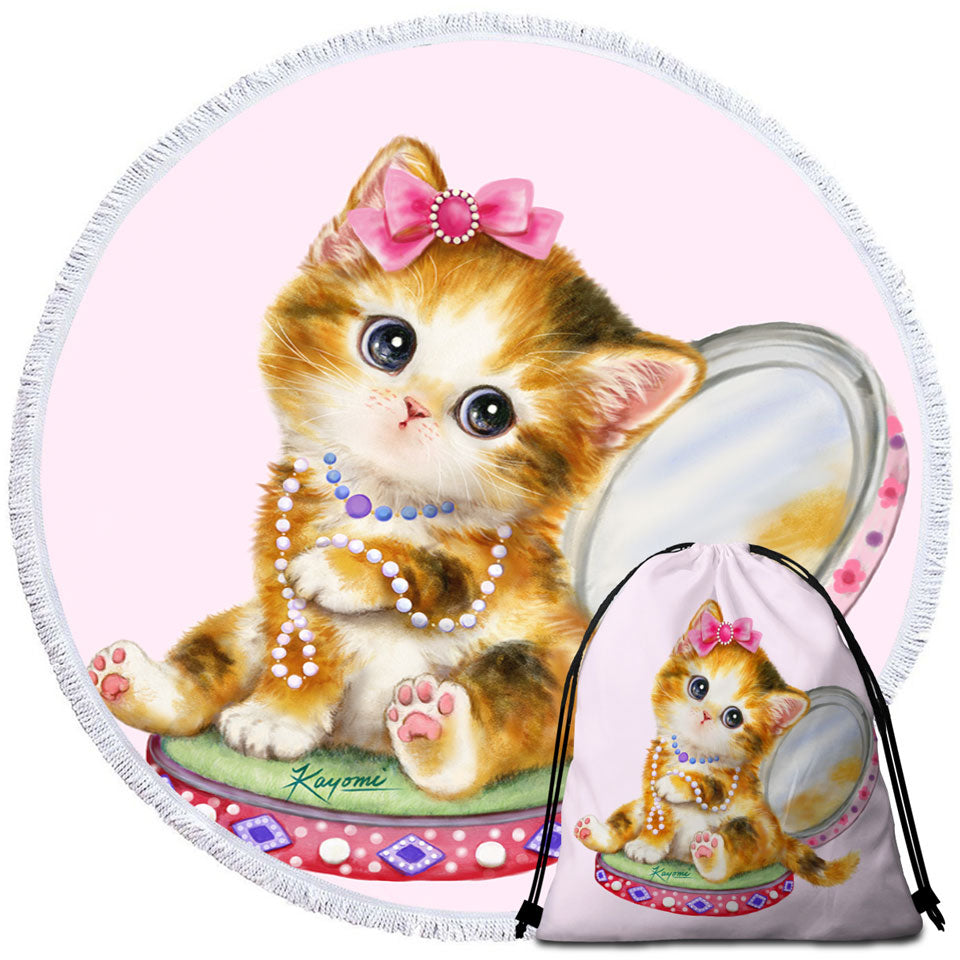 Cute Girls Microfibre Beach Towels Cat Drawings Ginger Tabby Girl Kitten