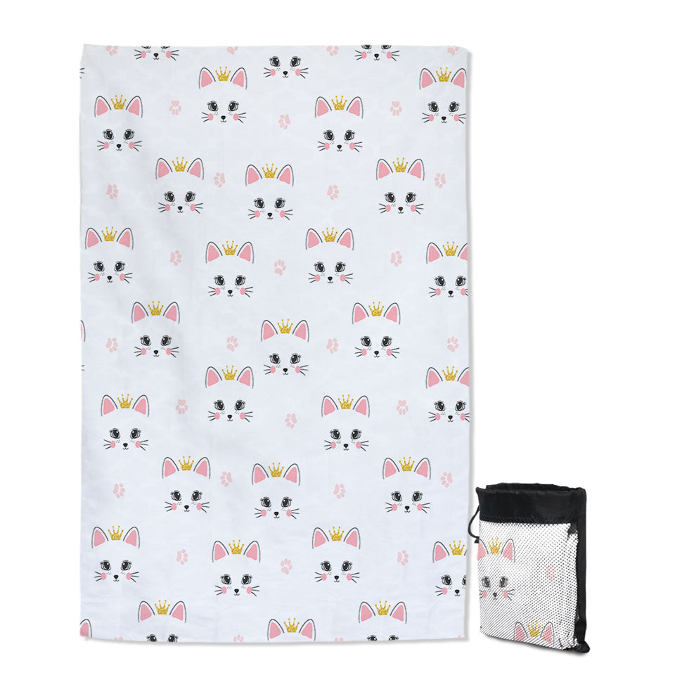 Cute Girls Quick Dry Beach Towel Adorable Cat Princess and Paw Pattern