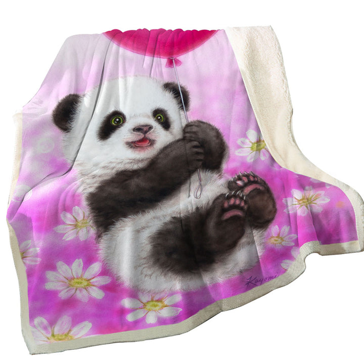 Cute Girls Sofa Decor Blankets Design Flowers Heart Balloon and Panda