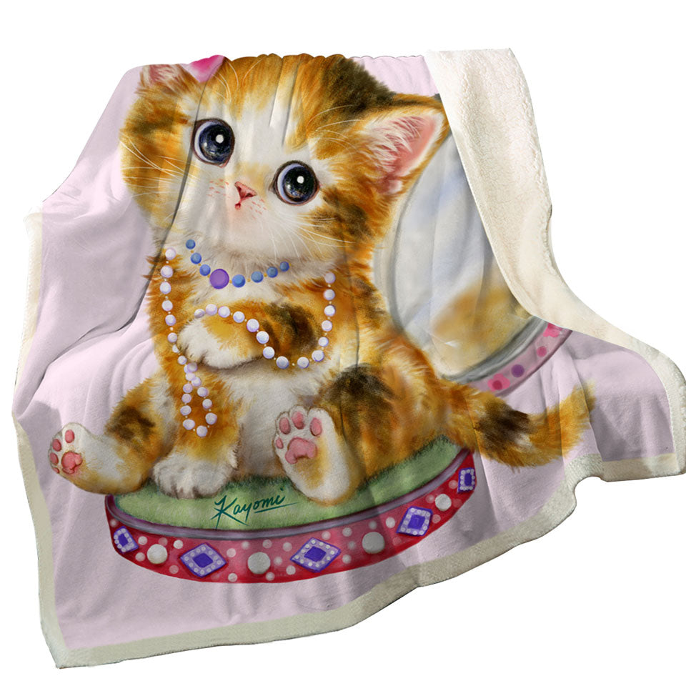Cute Girls Throw Blanket Cat Drawings Ginger Tabby Girl Kitten