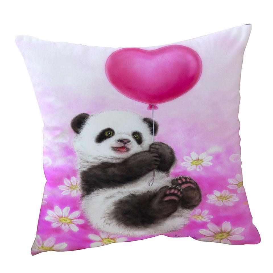 Cute Girls Throw Pillows and Cushion Covers Design Flowers Heart Balloon and Panda