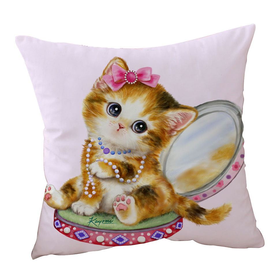 Cute Girls Throw Pillows and Cushions Cat Drawings Ginger Tabby Girl Kitten