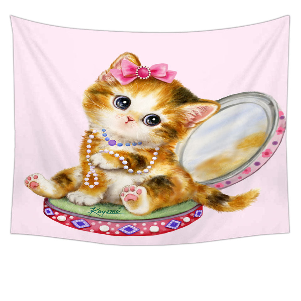 Cute Girls Wall Decor Tapestries Cat Drawings Ginger Tabby Girl Kitten