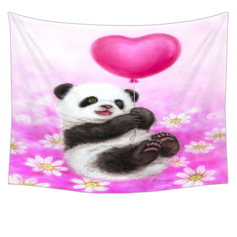 Cute Girls Wall Decor Tapestry Design Flowers Heart Balloon and Panda