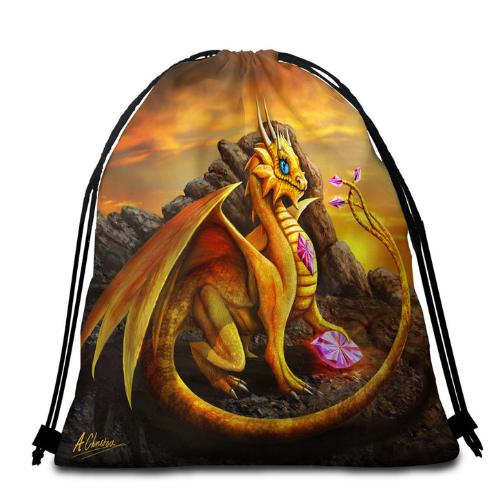 Cute Girly Beach Towel Bags Golden Dragon