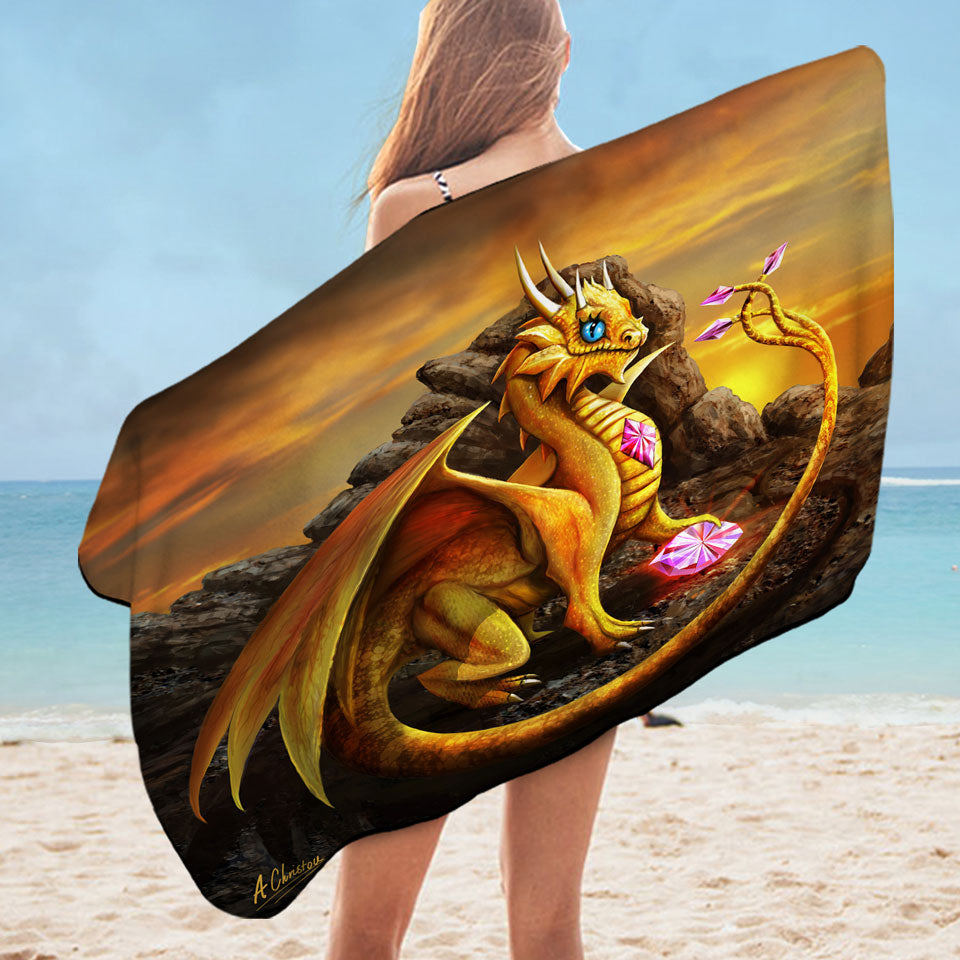 Cute Girly Pool Towels Golden Dragon