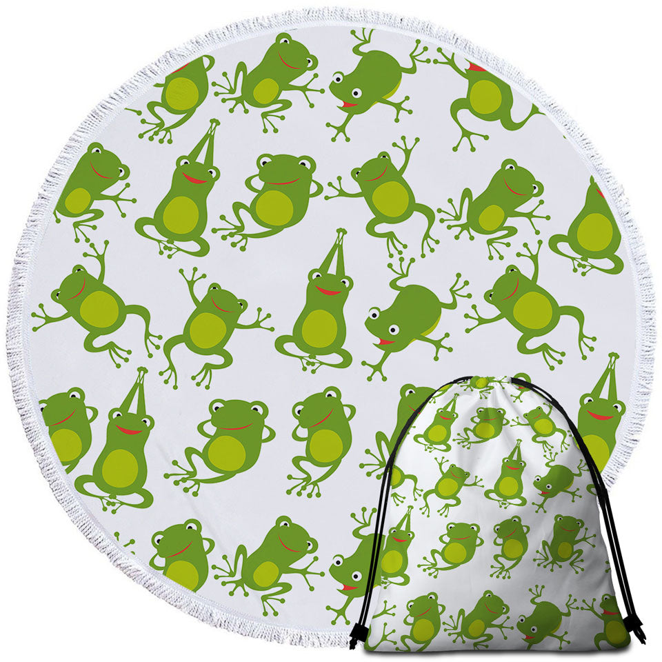 Cute Green Frog Round Towel