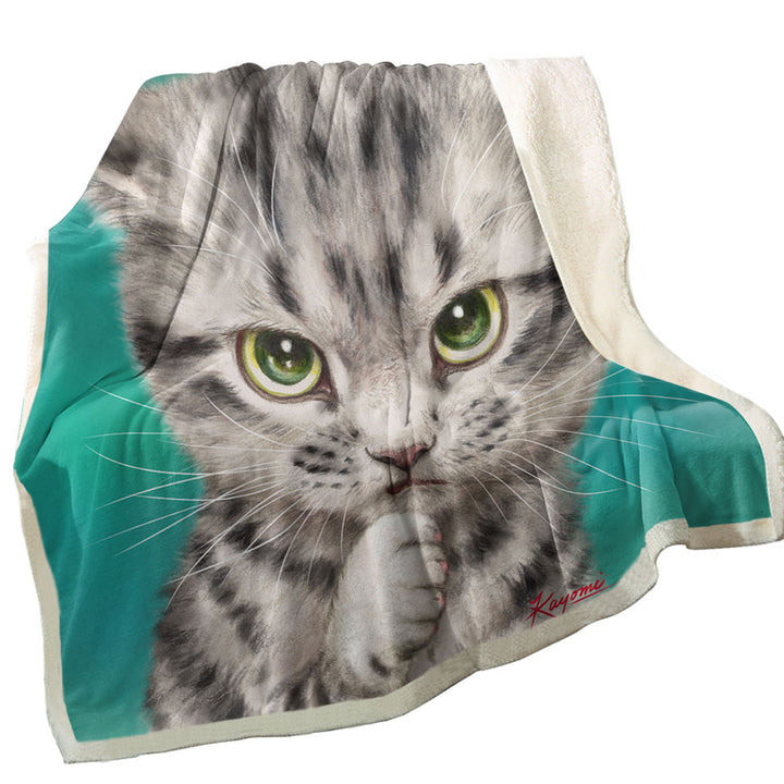 Cute Grey Striped Threatening Kitty Cat Couch Throws