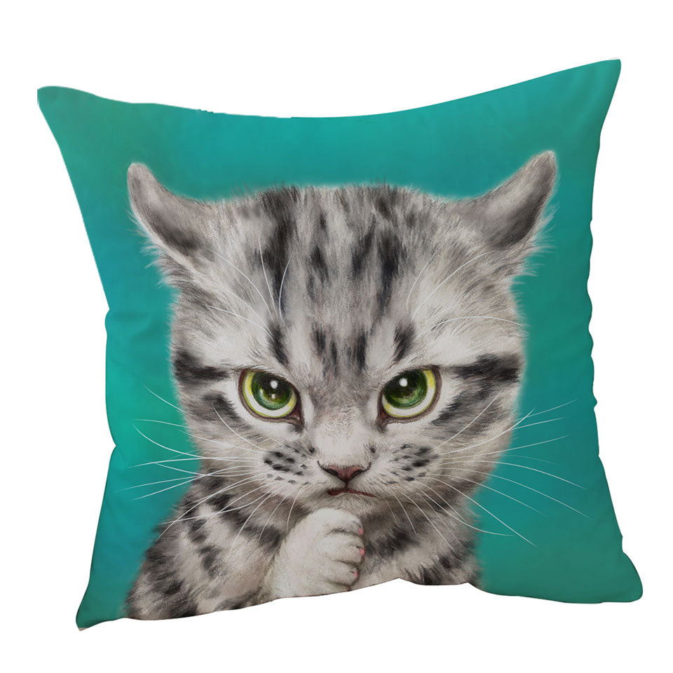 Cute Grey Striped Threatening Kitty Cat Sofa Pillows