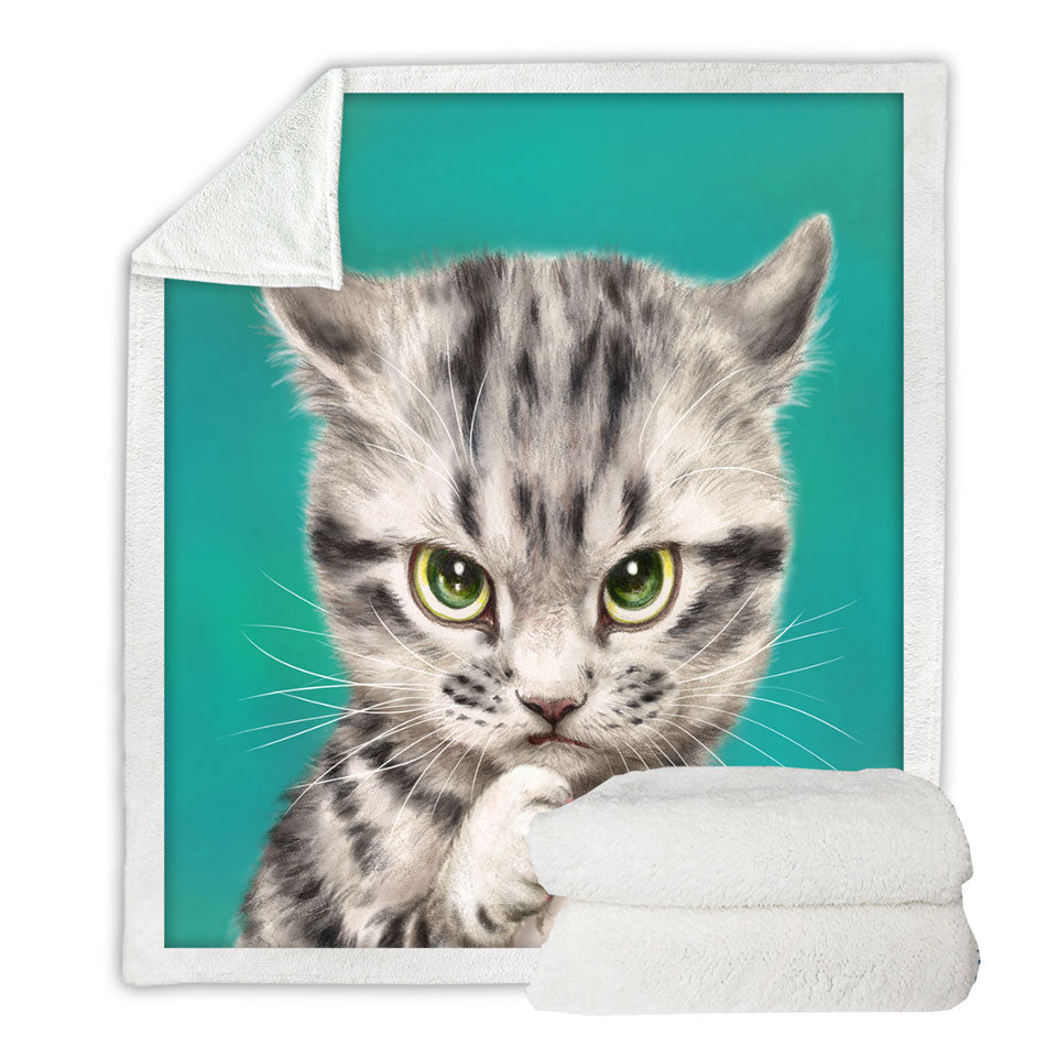 Cute Grey Striped Threatening Kitty Cat Throw Blanket