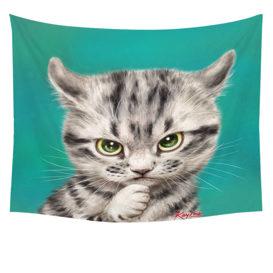 Cute Grey Striped Threatening Kitty Cat Wall Decor