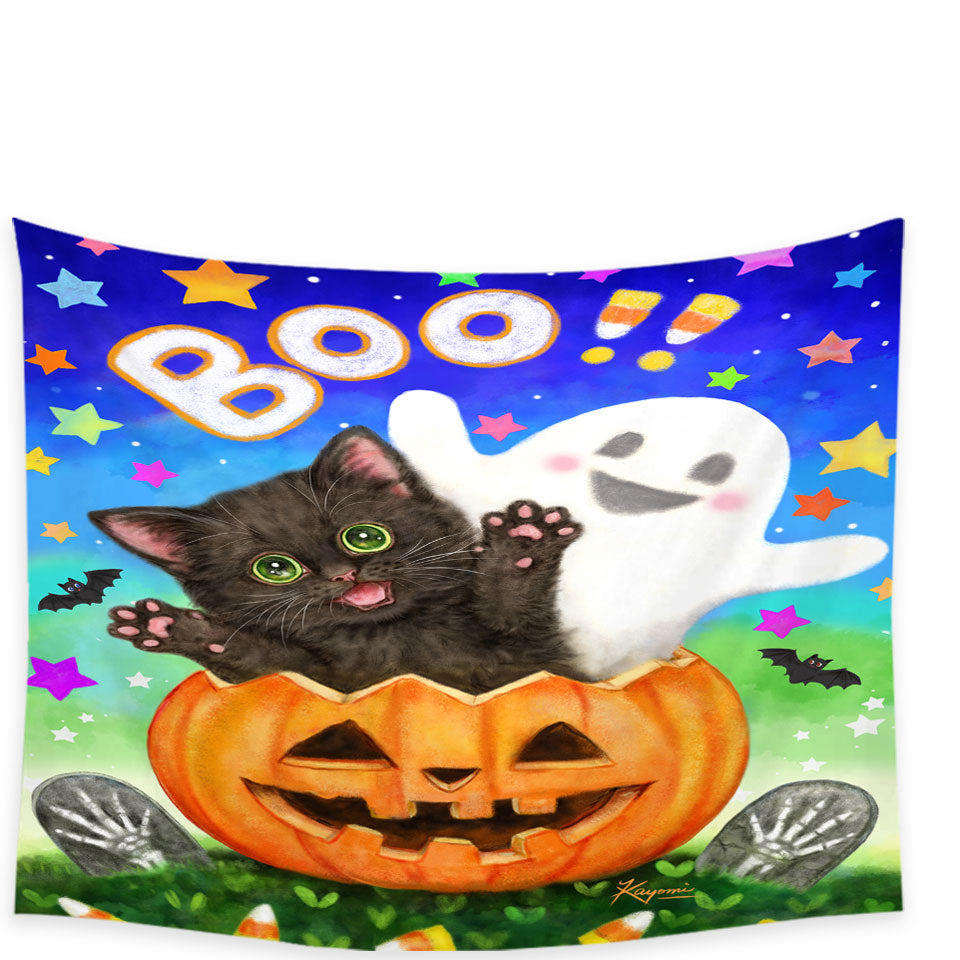 Cute Halloween Design Wall Decor with Pumpkin Ghost and Cat