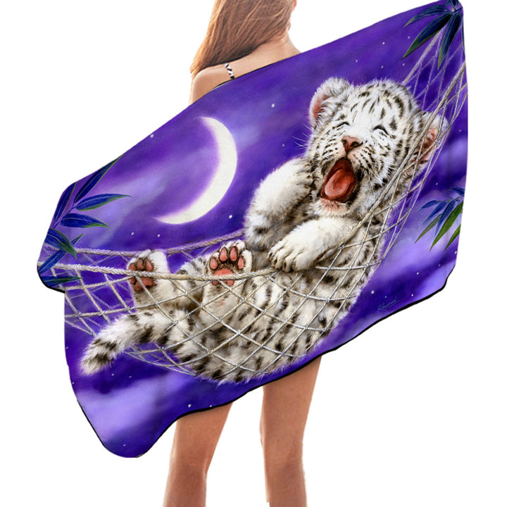Cute Hammock White Tiger Cub Beach Towels