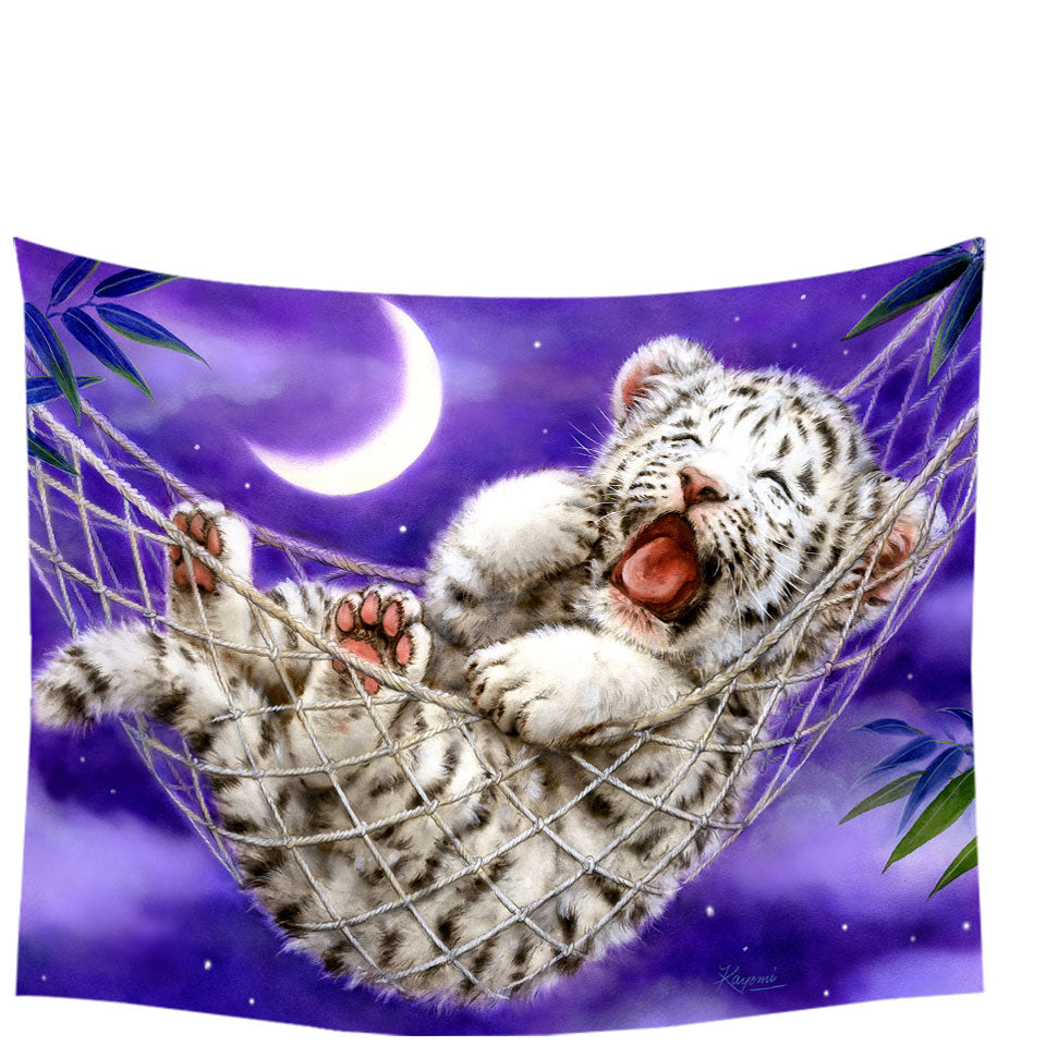 Cute Hammock White Tiger Cub Tapestry and Wall Decor