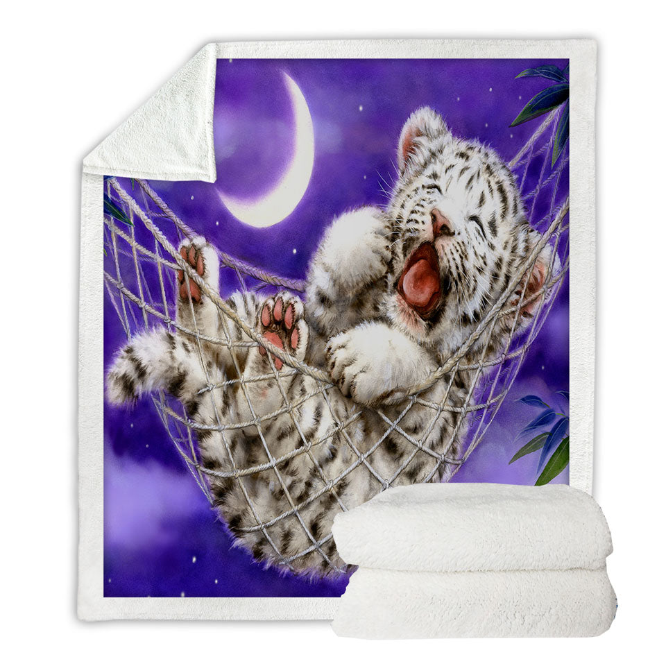Cute Hammock White Tiger Cub Throw Blankets