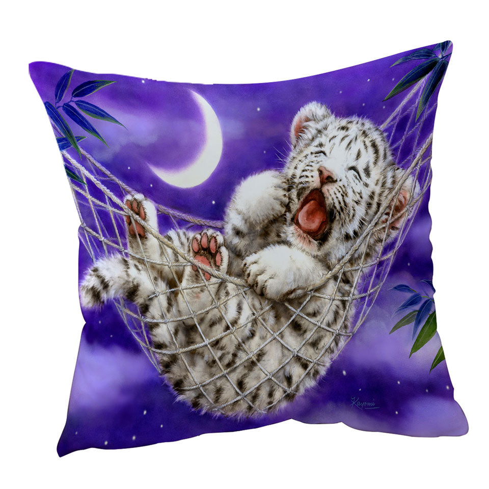 Cute Hammock White Tiger Cub Throw Pillow
