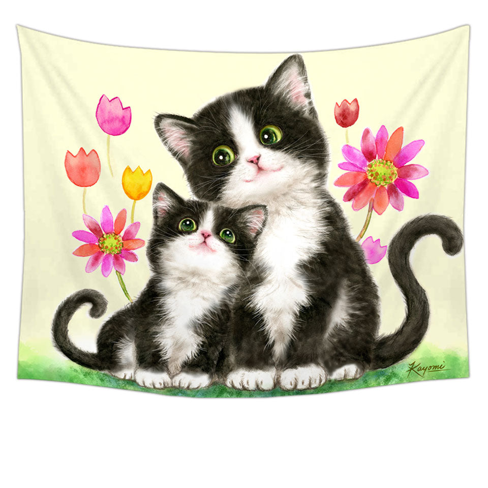 Cute Hanging Fabric On Wall Black and White Cats Mother and Daughter
