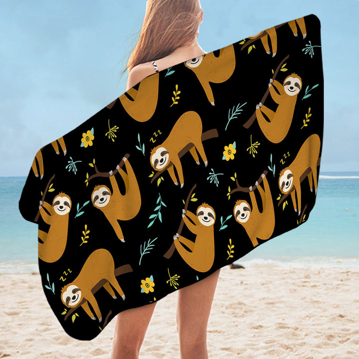 Cute Hanging Sloths Microfiber Beach Towel