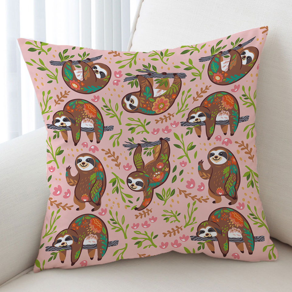 Cute Happy Sloth Throw Pillow for Children