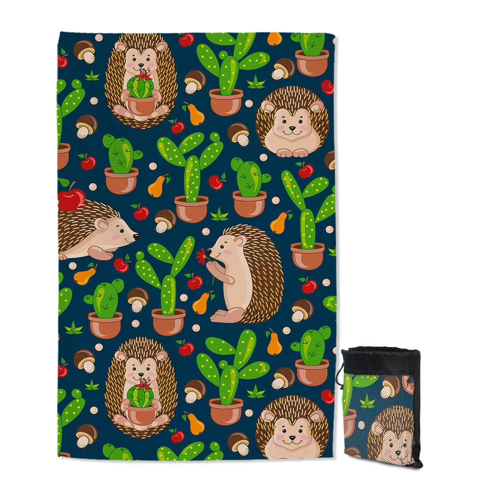 Cute Hedgehog and Cactus Boys Beach Towels