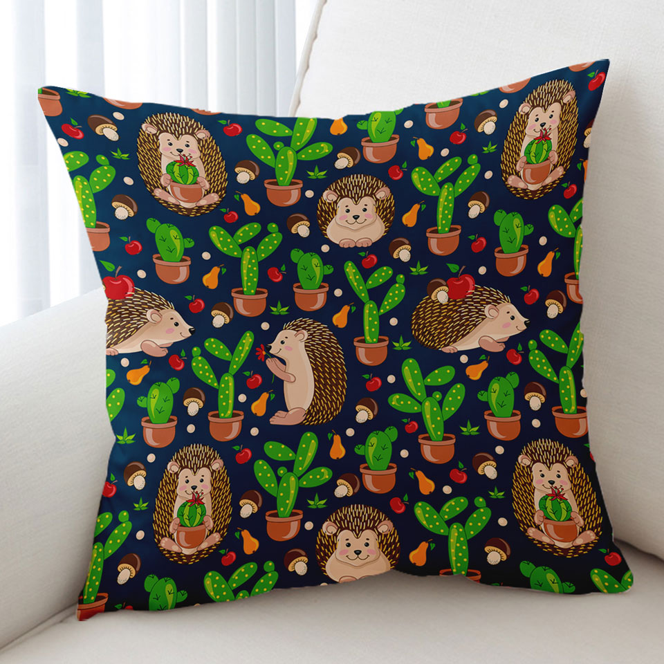 Cute Hedgehog and Cactus Cushion Covers