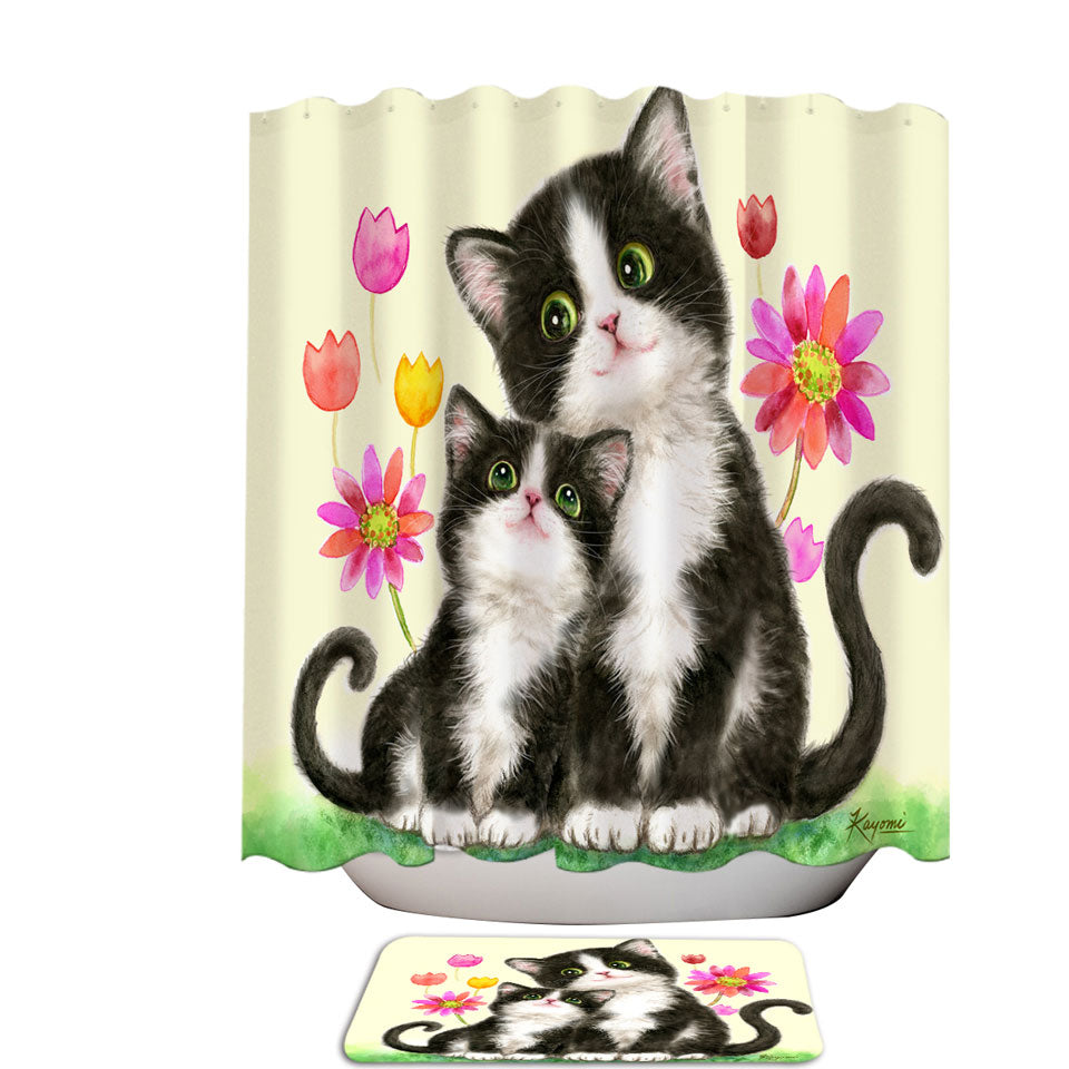 Cute Inexpensive Shower Curtains Black and White Cats Mother and Daughter