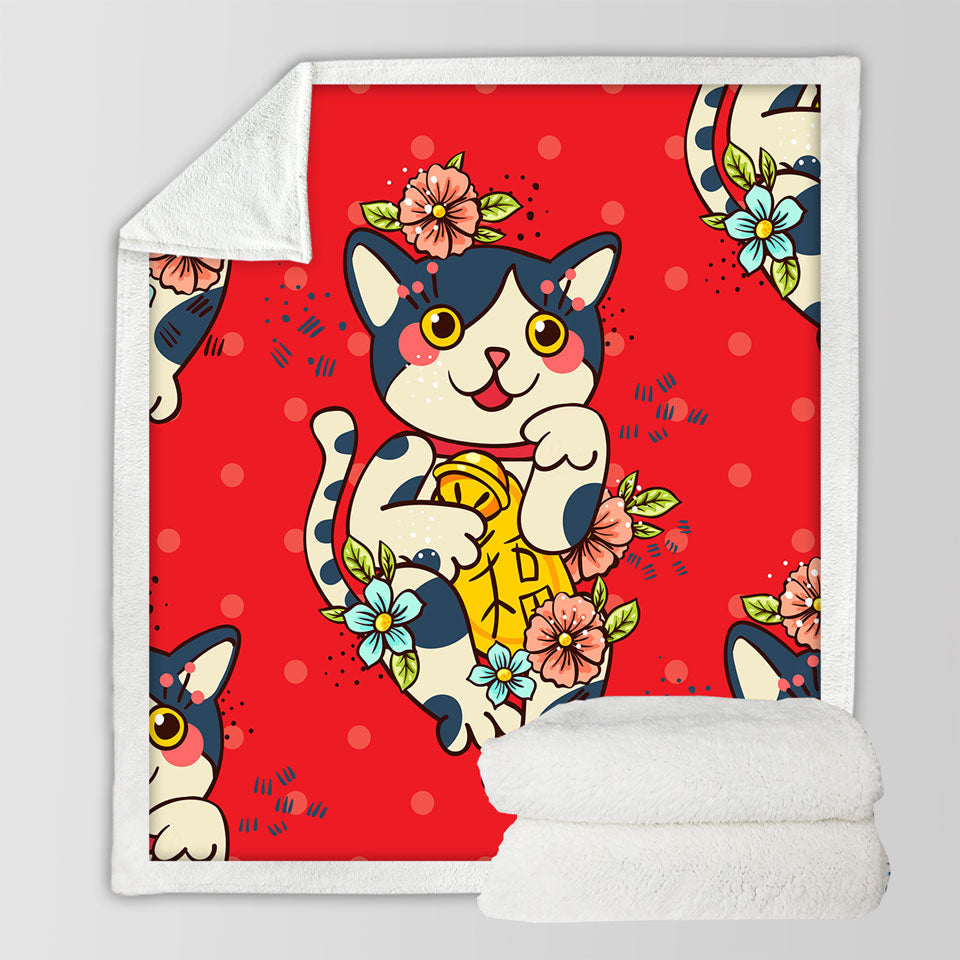 Cute Japanese Cat Throw Blanket