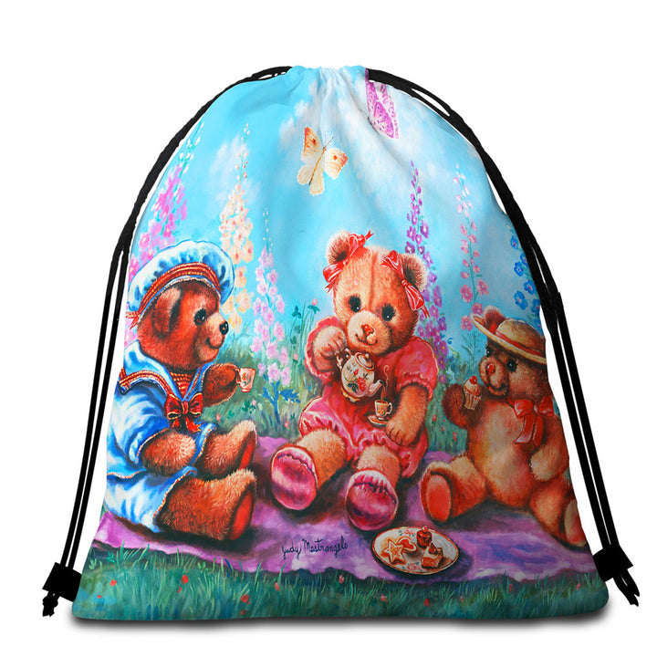 Cute Kids Beach Bags and Towels Vintage Art Painting the Teddy Bear Picnic