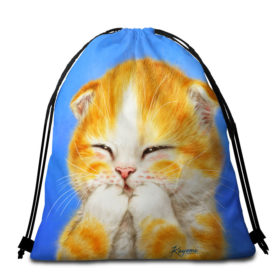Cute Kids Beach Bags for Towel Designs Adorable Shy Ginger Cat