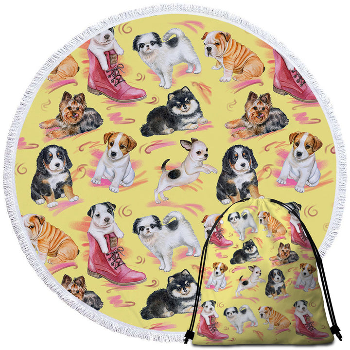 Cute Kids Beach Towels Dogs Puppies Round Towel