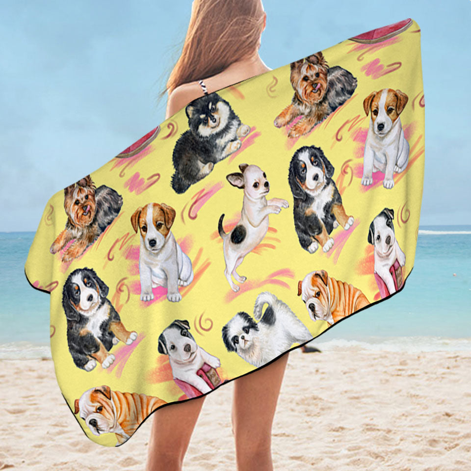 Cute Kids Beach Towels Dogs Puppies Towel