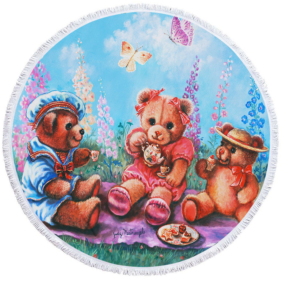 Cute Kids Beach Towels Vintage Art Painting the Teddy Bear Picnic