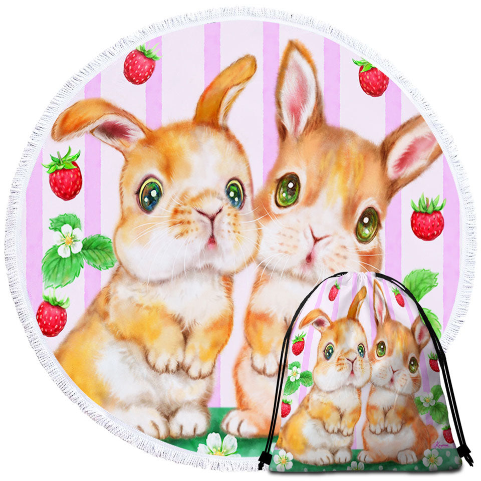 Cute Kids Best Beach Towels Art Designs Bunnies and Strawberries