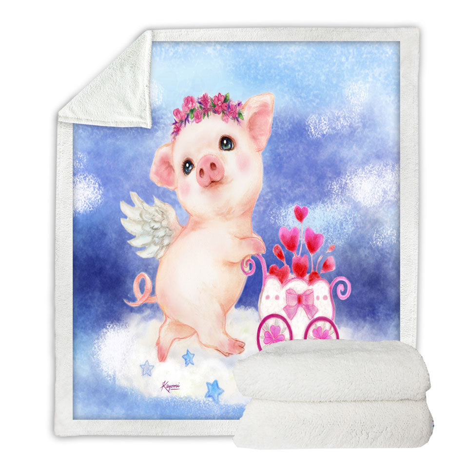 Cute Kids Blankets Design Heart Angel Pig with Flowers