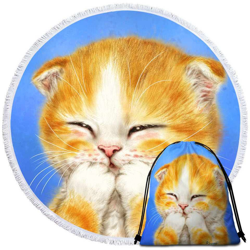 Cute Kids Circle Beach Towel Designs Adorable Shy Ginger Cat
