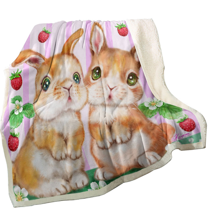 Cute Kids Couch Throws Art Designs Bunnies and Strawberries