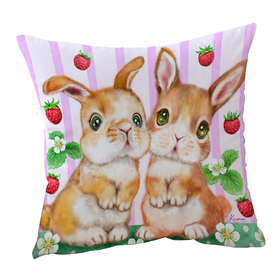 Cute Kids Cushion Covers Art Designs Bunnies and Strawberries