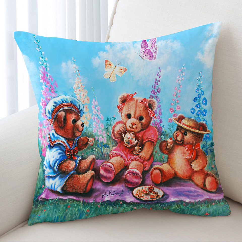 Cute Kids Cushions Vintage Art Painting the Teddy Bear Picnic